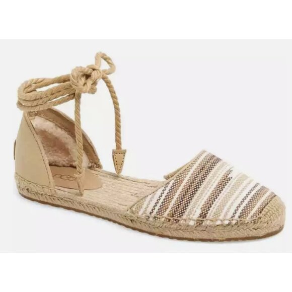 UGG Shoes - UGG Libbi Serape Leather Woven Espadrilles Flat Shoes in Beige Cream - Size US 8
